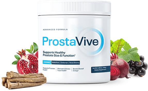 “Illustration highlighting ProstaVive supplement benefits for supporting prostate health, including enhanced blood flow, toxin elimination, and hormone balance.”